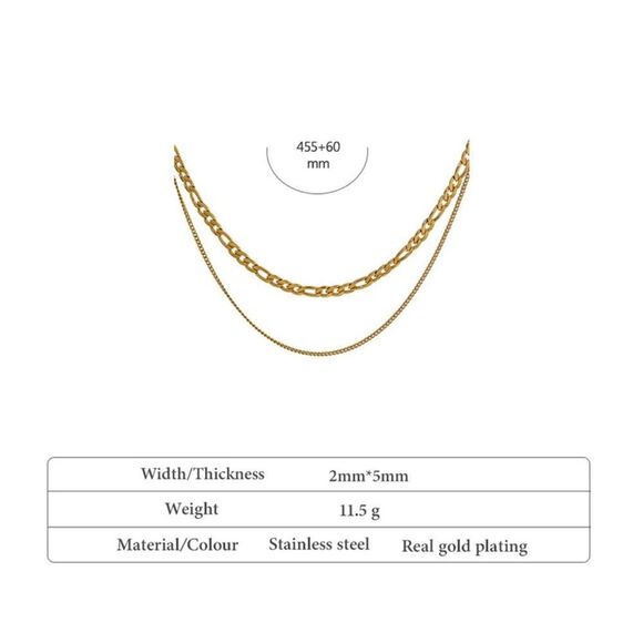 Stainless Steel Double Layered Chain Necklace 20” inch Length - Picture 5 of 5